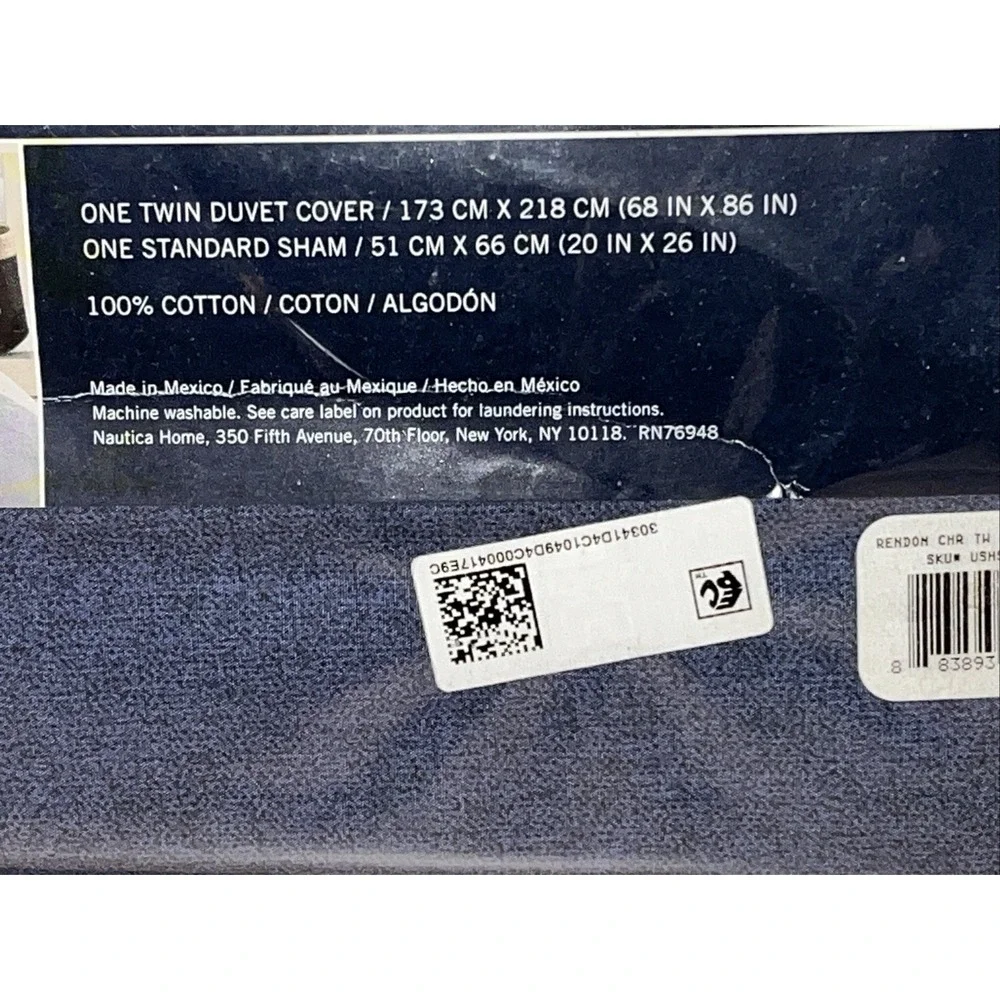 NAUTICA Home Twin Duvet‎ Cover Set RENDON Blue Stripe Pattern 100% Cotton NWT